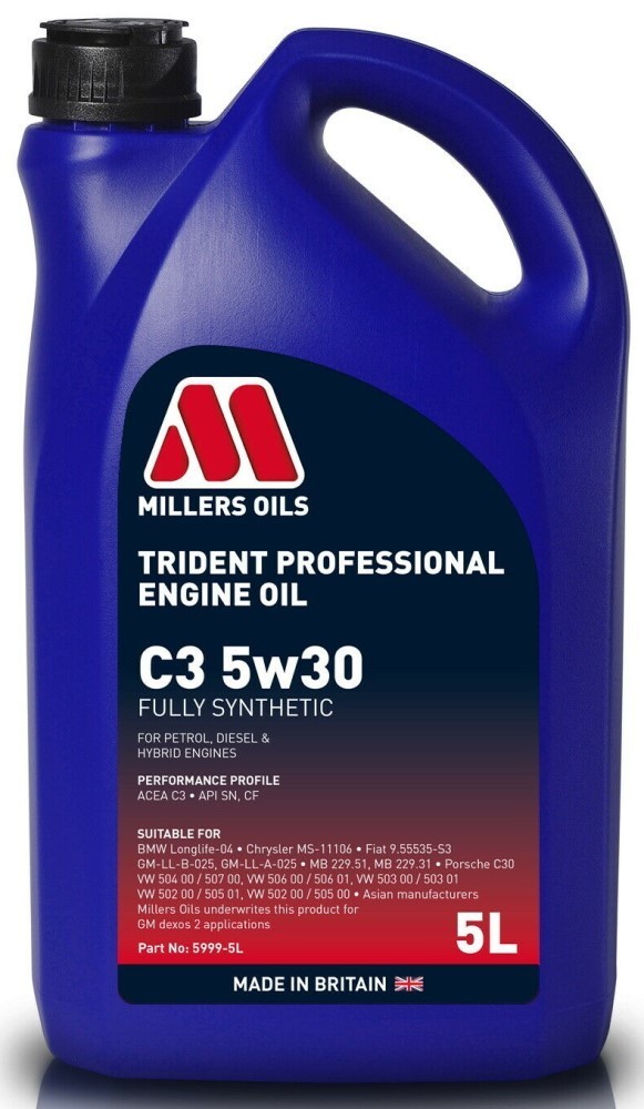 Millers Oils Trident Professional 5w30 C3 SN Fully Synthetic Engine Oil, LL-04, 5 Litre