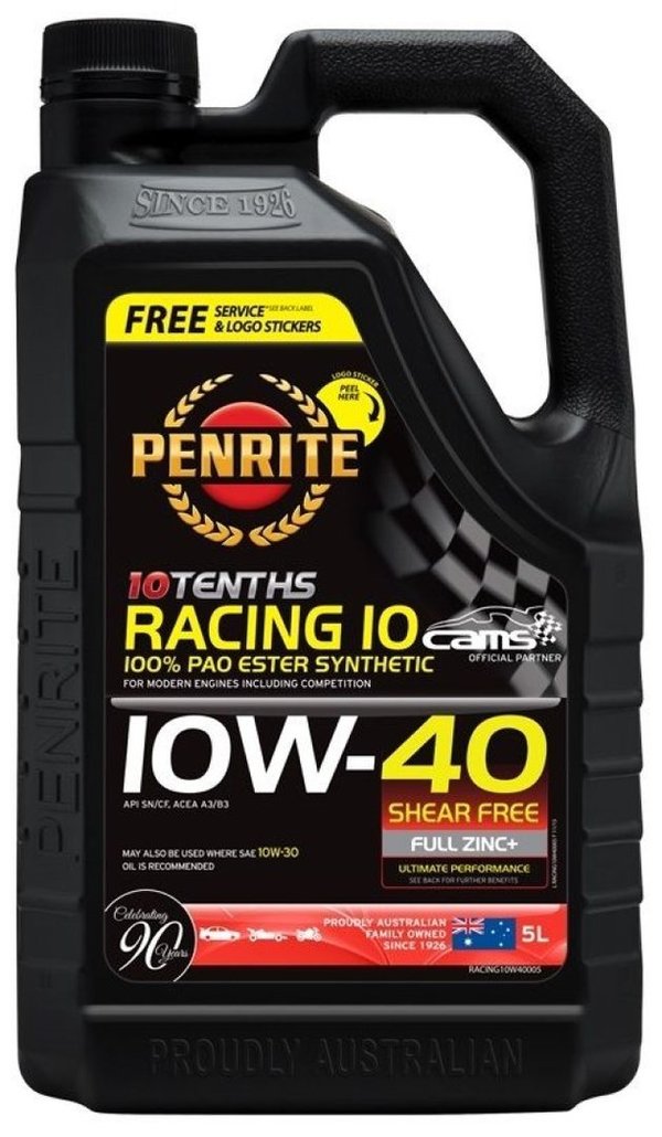 Penrite Racing 10 10TENGHTS 10W-40 PAO Ester Synthetic 5 Litres
