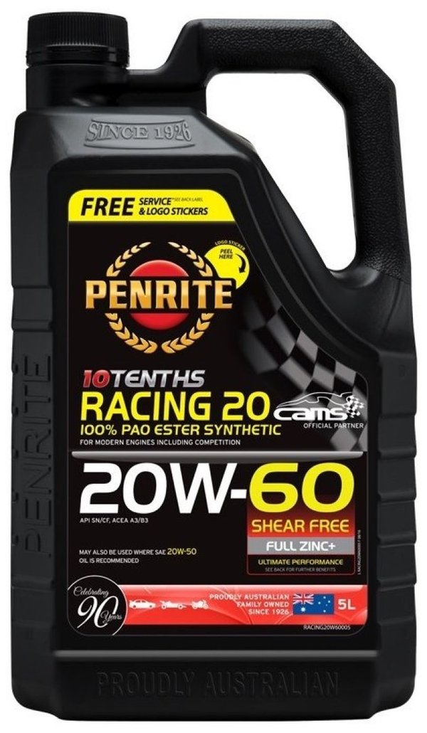 Penrite Racing 20 10TENGHTS 20W-60 PAO Ester Synthetic 5 Litres