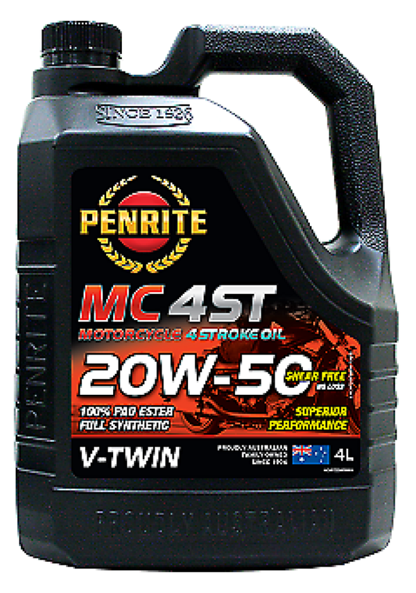 Penrite MC-4 V Twin 100% PAO Ester 20W-50 Motorcycle 4 Stroke Oil, 4 Litres