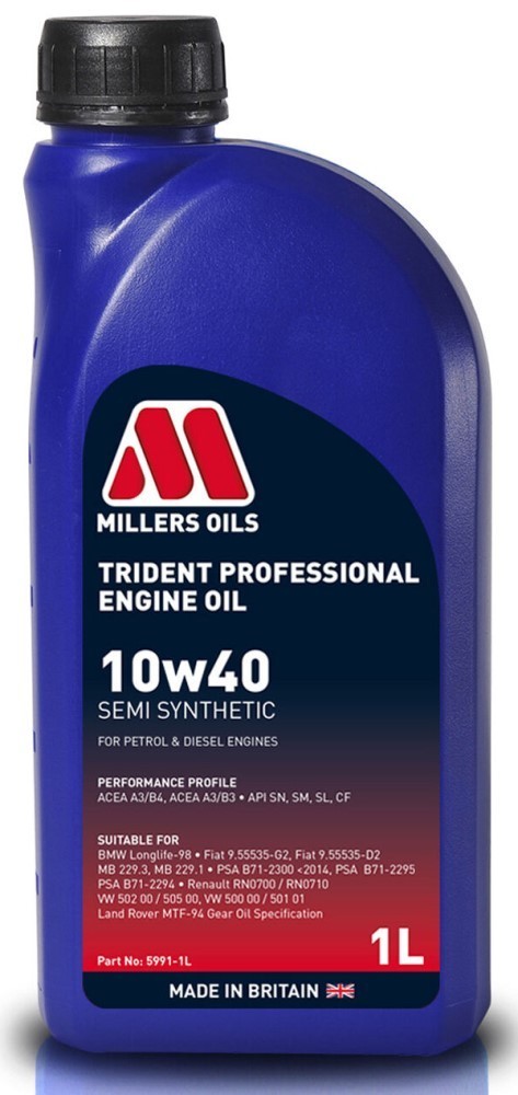 Millers Oils Trident 10w40 A3/B4 Semi Synthetic Engine Oil 1 litre
