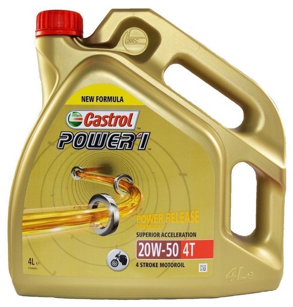 Castrol POWER 1 4T 20W-50 Semi-Synthetic Motorcycle Engine Oil, 4 Litres