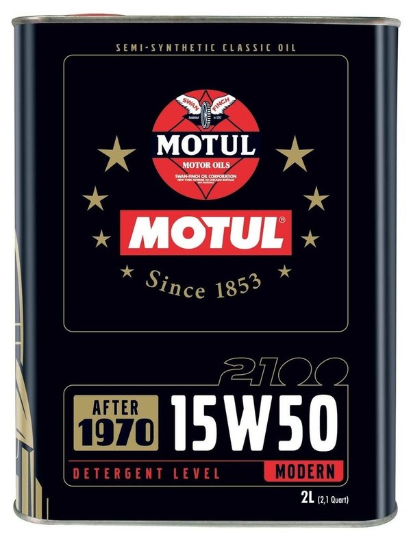 Motul Classic Oil 2100 Semi-Synthetic 15W50 After 1970 Classic Engine Oil, 2 Litres