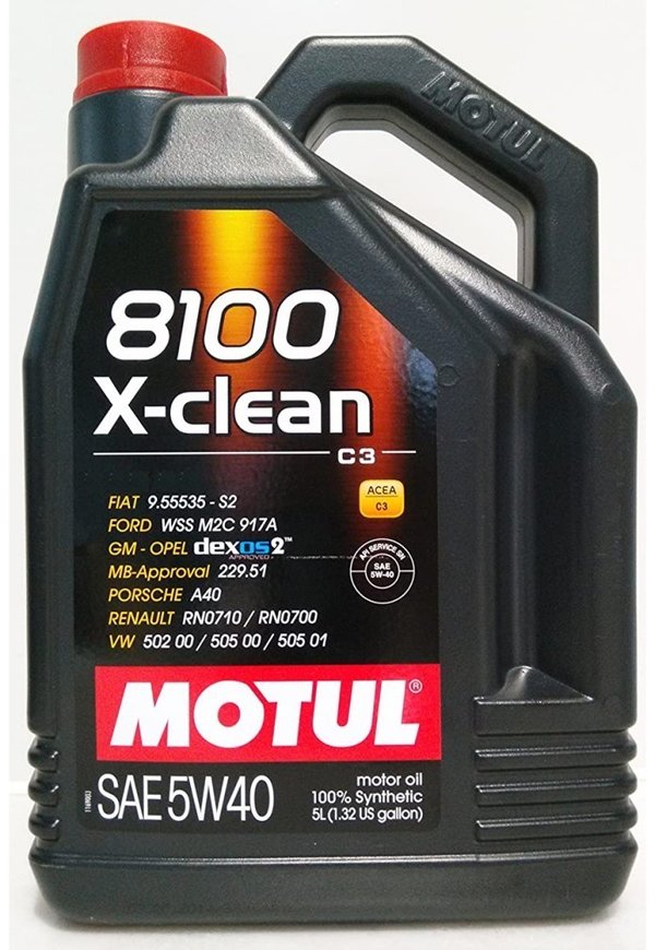 Motul 8100 X-clean 5W40 C3 Fully Synthetic Engine Motor Oil, Dexos2 LL04 229.51, 5 Litres