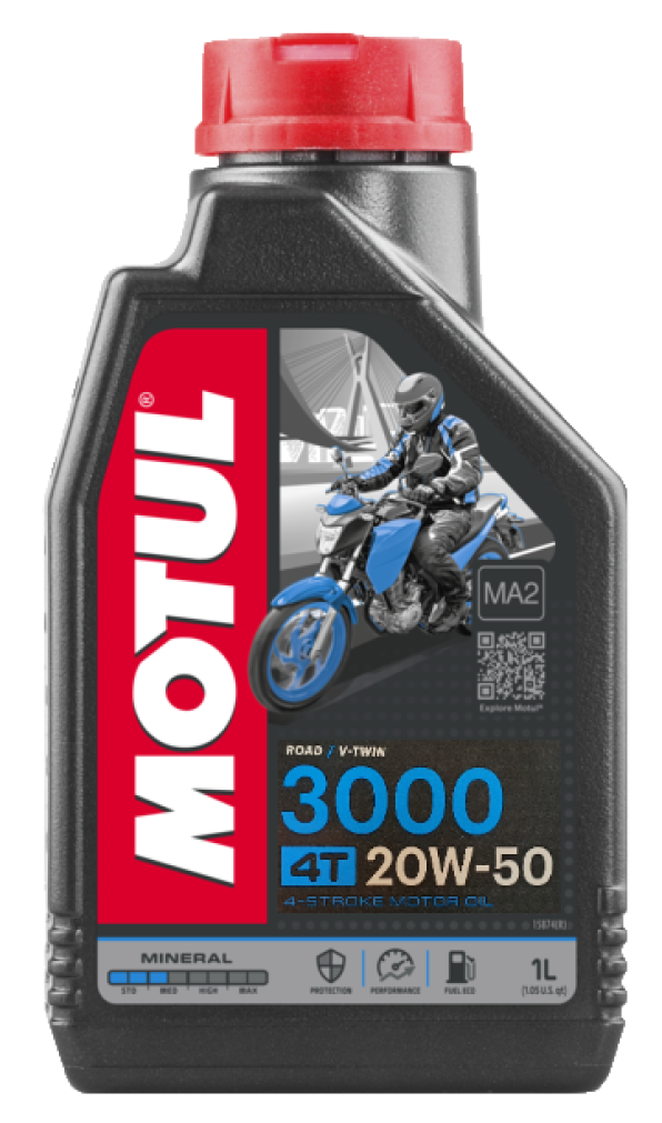 Motul 3000 4T 20W50 Mineral Motorcycle Engine Oil, Road V-Twin, Harley Davidson, 1 Litre
