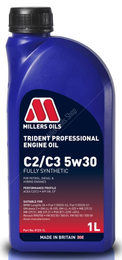 Millers Oils Trident 5W30 C2 C3 Fully Synthetic Engine Oil, 1 Litre