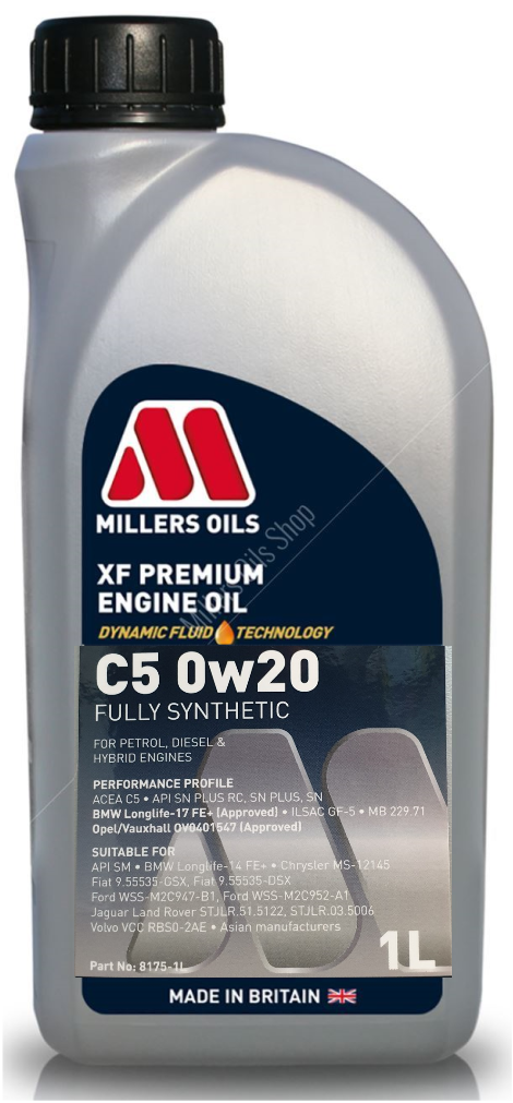 Millers Oils XF Premium 0W20 C5 C6 Fully Synthetic Engine Oil, 1 Litre