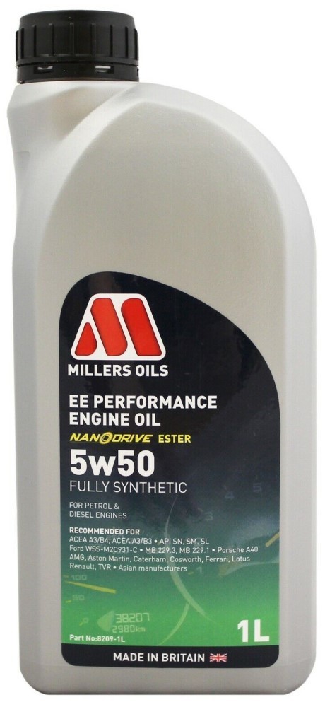 Millers EE Performance 5W50 Fully Synthetic Nanodrive Ester Engine Oil, 1 litre
