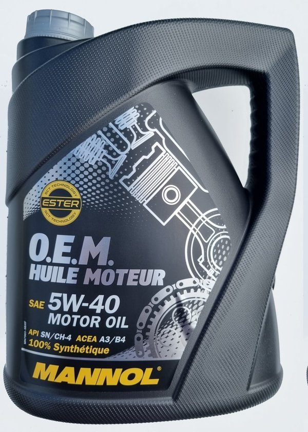 Mannol OEM 5W40 A3/B4 CH-4 JASO MA2 Fully Synthetic Ester Engine Oil, 5 Litres
