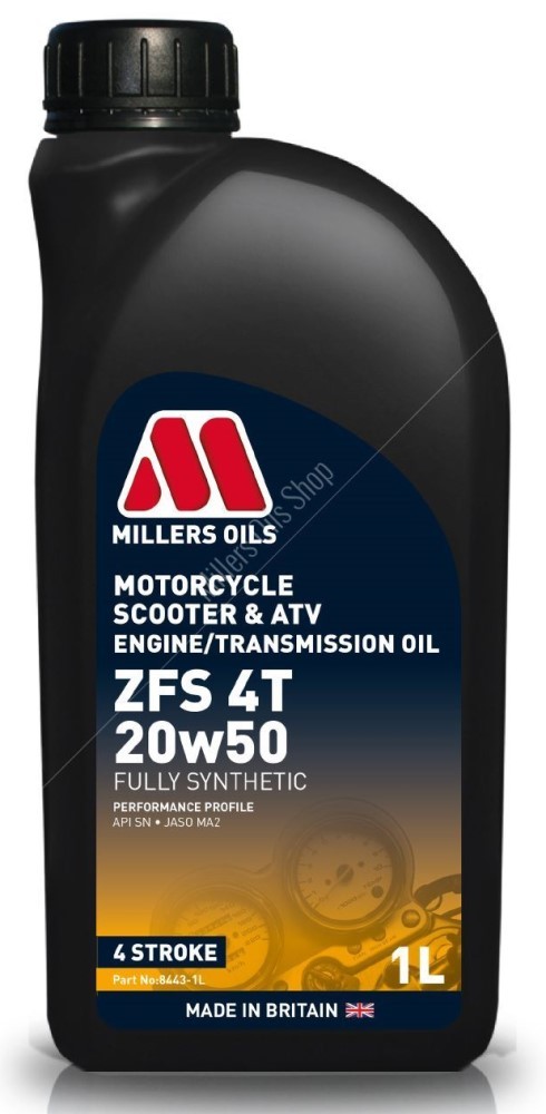 Millers Oils ZFS 4T 20W50 Fully Synthetic Motorcycle Engine / Transmission Oil, 1 Litre