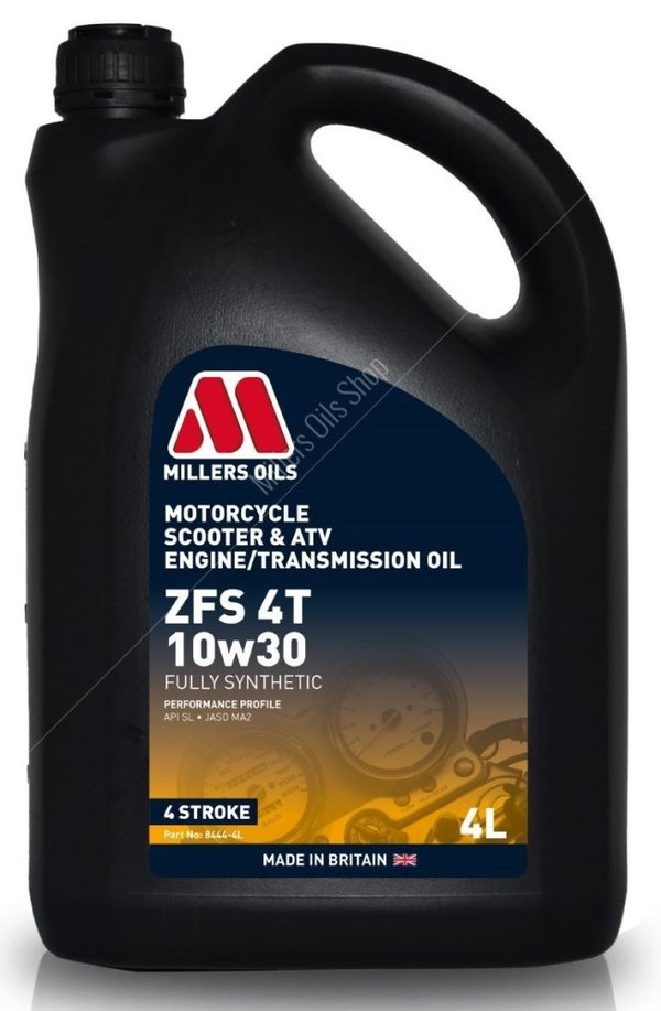 Millers Oils ZFS 4T 10W30 Fully Synthetic Motorcycle Engine / Transmission Oil, 4 Litres