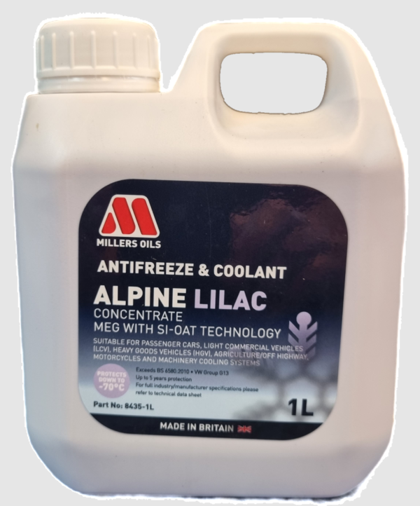 Millers Alpine Concentrated Antifreeze Lilac, MEG with OAT G13, G12++, 1 Litre
